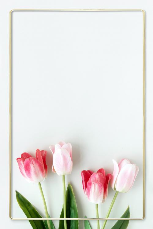 Golden blooming tulip frame design - 1212864