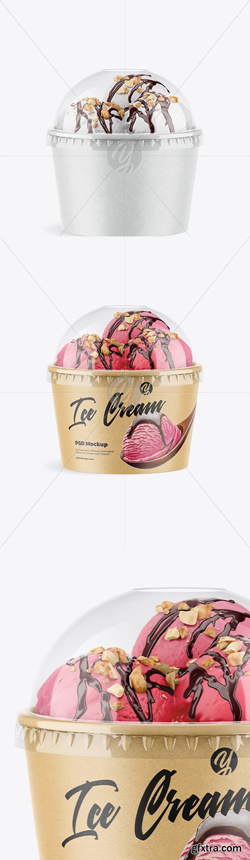 Kraft Ice Cream Cup with Plastic Cap Mockup - Front View 60414