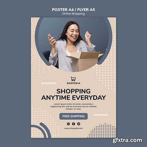 Poster template with online shopping theme