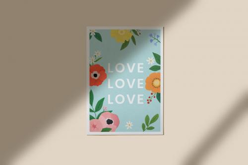 Painted flower with love in a frame on the wall - 935600