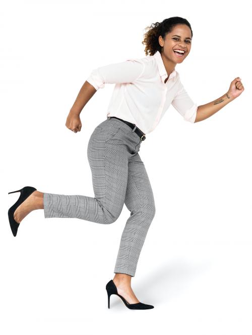 Black woman in a running position character isolated on a white background - 591436