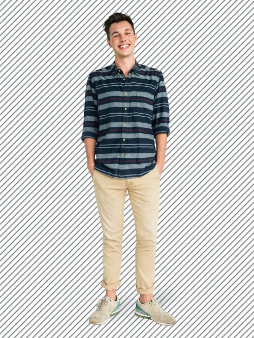 Cheerful young man character isolated on a striped background - 591471