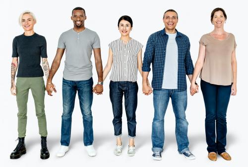 Group of diverse people holding hands mockup - 598462