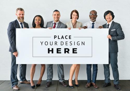 Diverse business people holding a board mockup - 666154