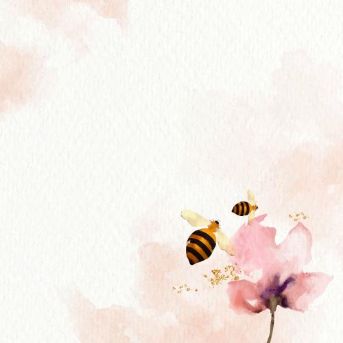 Honey Bees and flower watercolor background vector - 1226152