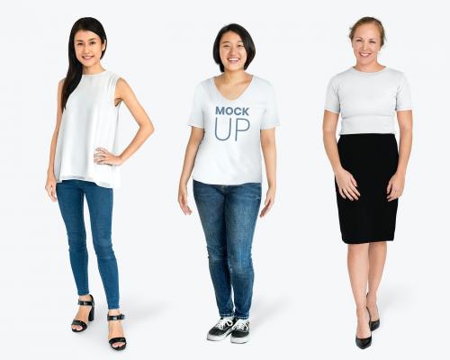 Happy diverse women wearing shirt mockups - 681292