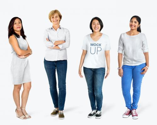 Happy diverse women wearing shirt mockups - 681307