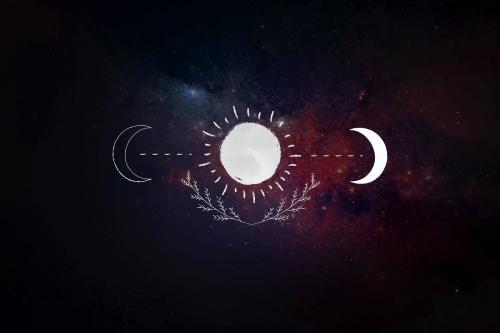 Moon and the sun on a galaxy background vector - 1227245