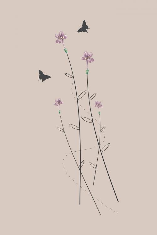 Tiny pink wild flowers minimal design vector - 1227259