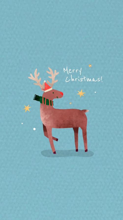 Reindeer with Santa hat mobile phone wallpaper vector - 1227289