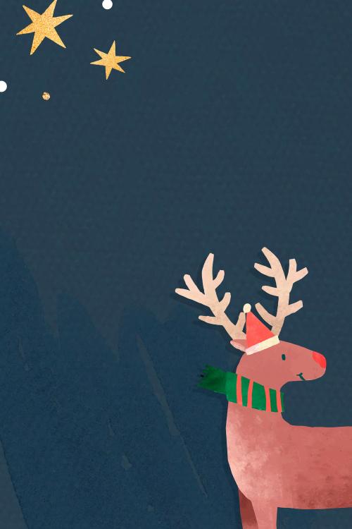 Reindeer with Santa hat doodle background vector - 1227348