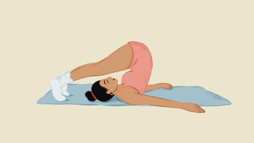 Girl doing a Halasana yoga pose on a mat sketch style vector - 1227406