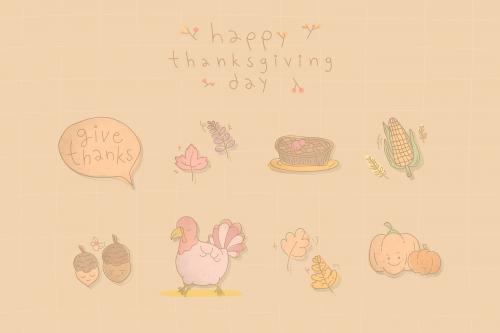 Thanksgiving doodle elements on beige background vector - 1227455