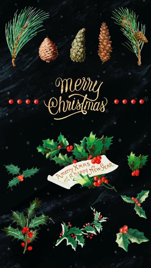 Festive merry Christmas mobile wallpaper vector set - 1228789