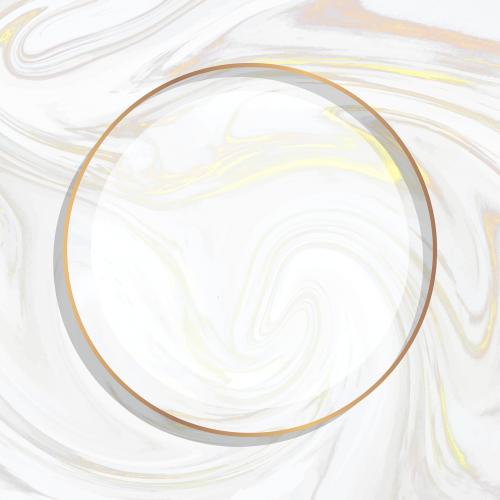 Round gold frame on white swirled background vector - 1221662