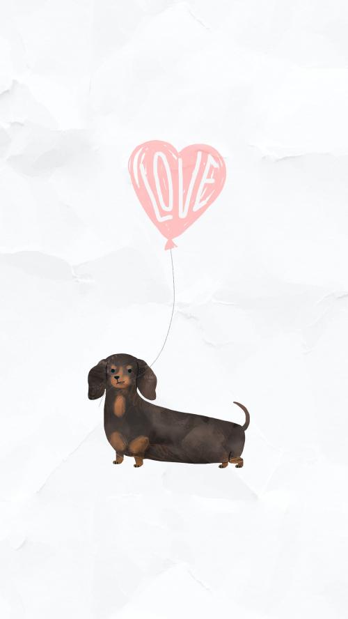 Dachshund with a love heart on a paper mobile screen background - 2089814