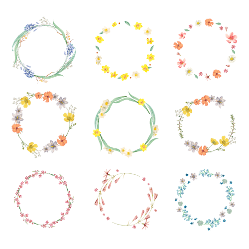 Round flowers frame mixed set transparent png - 2094477