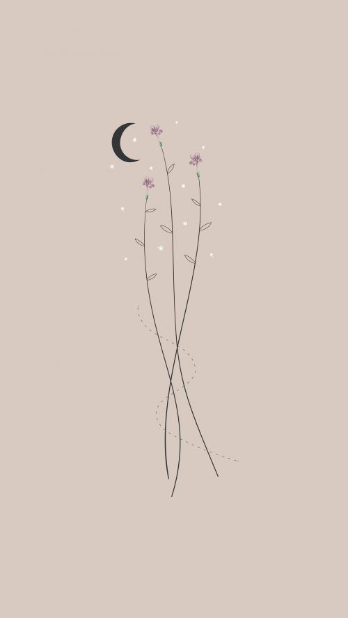 Flowers and the moon mobile phone wallpaper vector - 1227217