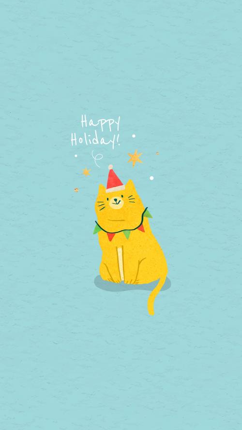 Cat with Santa hat doodle vector - 1227306
