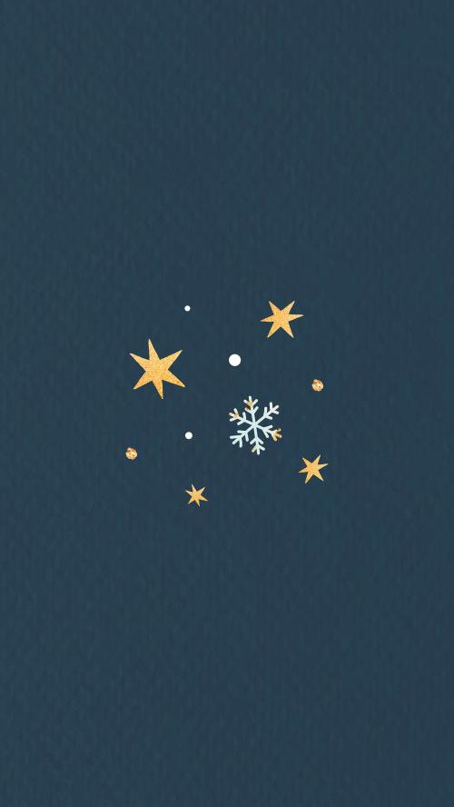 Gold stars with snowflake mobile phone wallpaper vector - 1227359