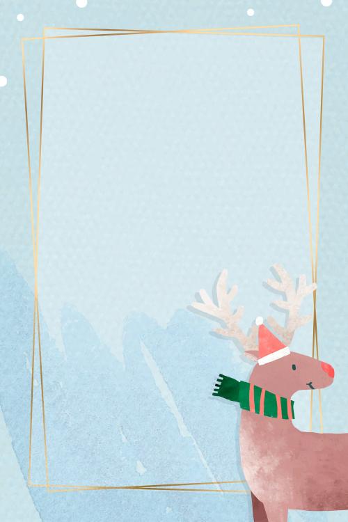 Reindeer in Santa hat with gold frame vector - 1227362