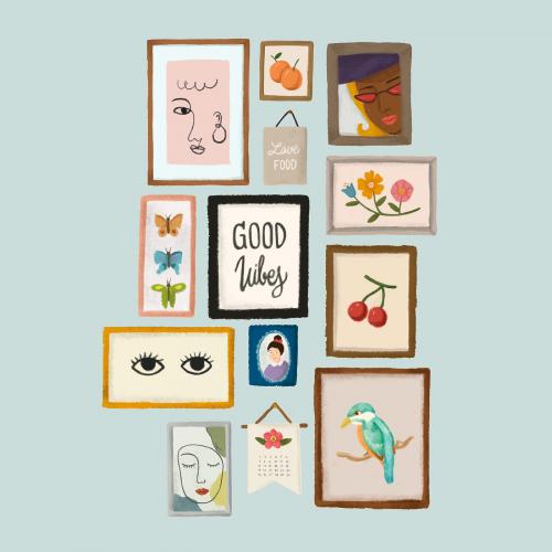 Picture frames on a gray wall sketch style vector - 1227388