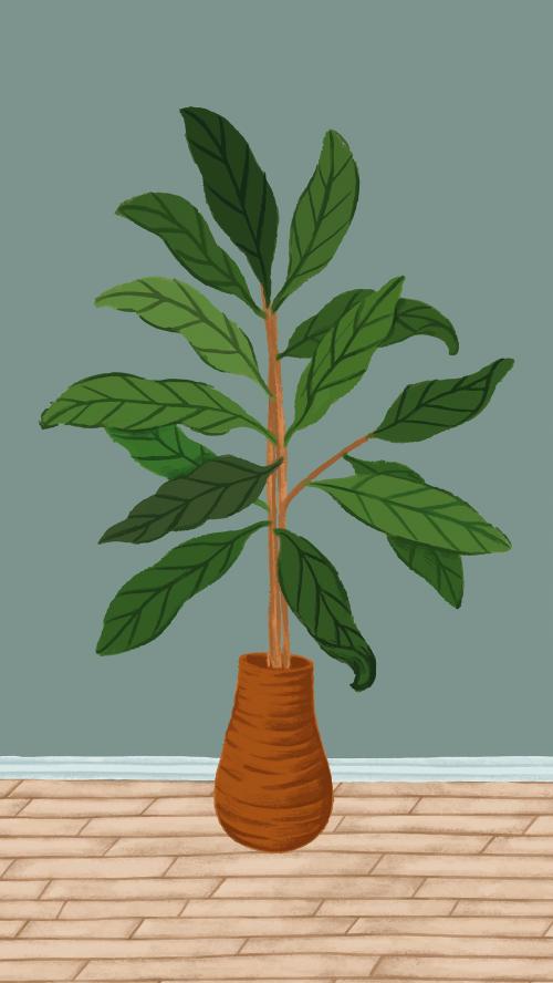 Houseplant sketch style mobile phone wallpaper vector - 1227421