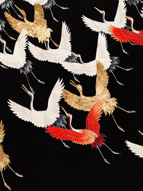Japanese flying cranes vintage illustration, remix from original artwork. - 2267356