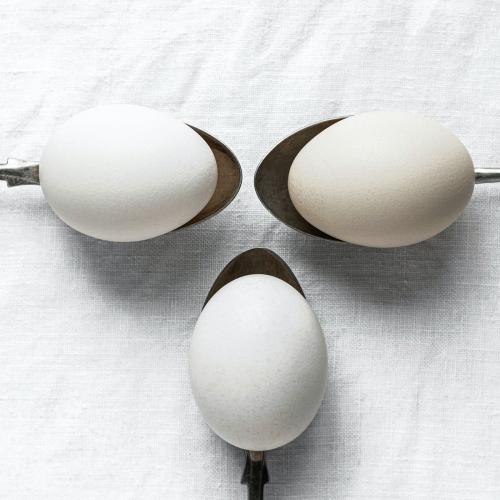 Fresh white organic raw eggs in spoons - 2269658