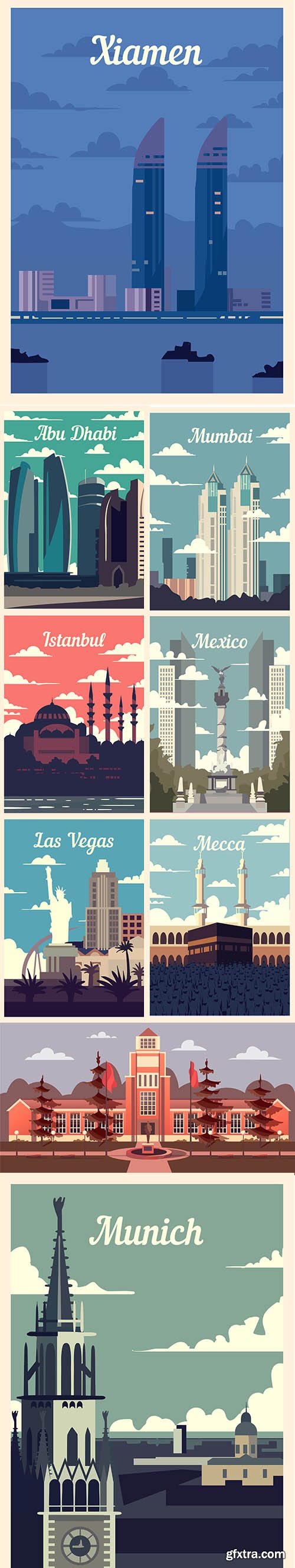 Retro Poster City Skyline Illustrations