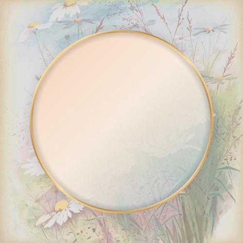 Round gold frame on daisy patterned background template vector - 1227948