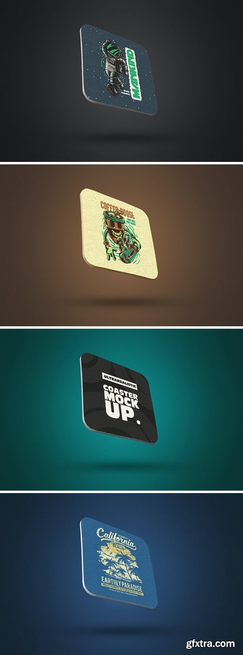 Clean Perspective Square Coaster Mockup