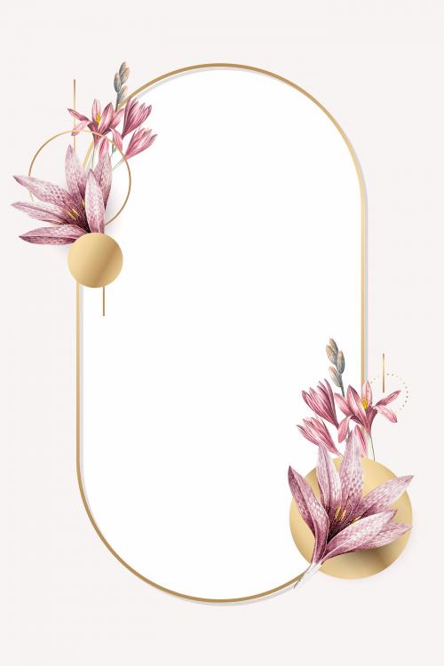 Pink amaryllis pattern with gold frame vector - 1212280