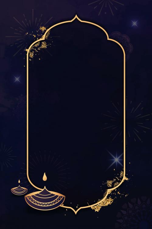 Gold frame on Diwali pattern background vector - 1213562