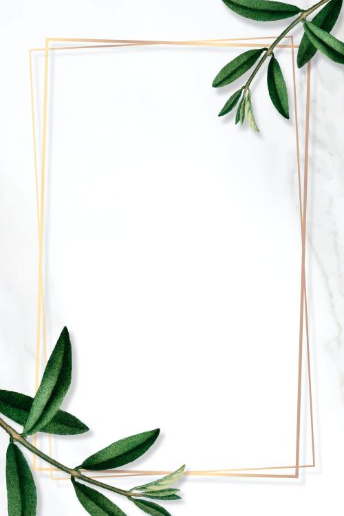Gold frame with green leaves on white background vector - 1213665