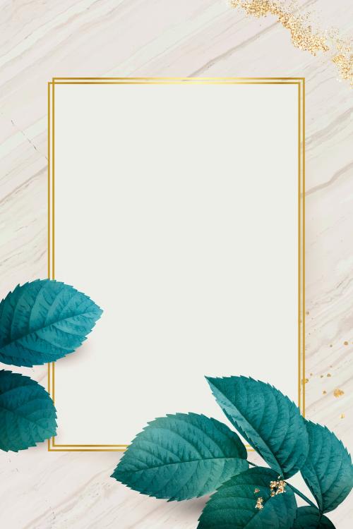 Rectangle gold frame with foliage pattern background vector - 1213959