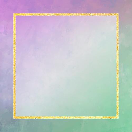 Square gold frame on purple and green background vector - 1217166
