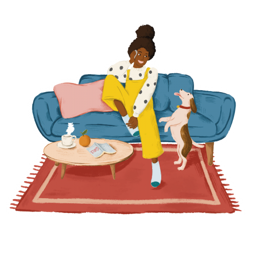 Girl playing with her dog in a living room sticker - 2023343