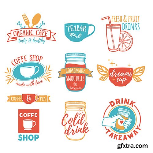 Set retro vintage logos for coffee shop, tea bar
