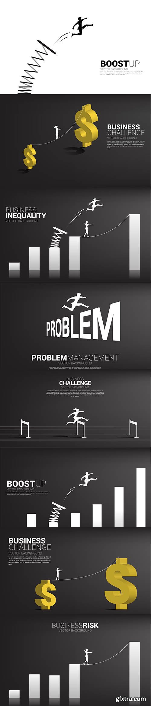 Silhouette businessman jumping across problem background concept for crisis