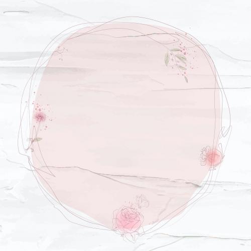 Pink round floral frame vector - 1220268