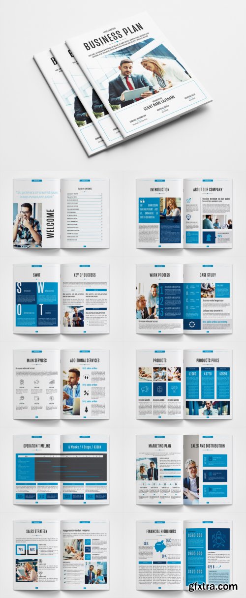 Business Plan Layout with Blue Accents 345953876
