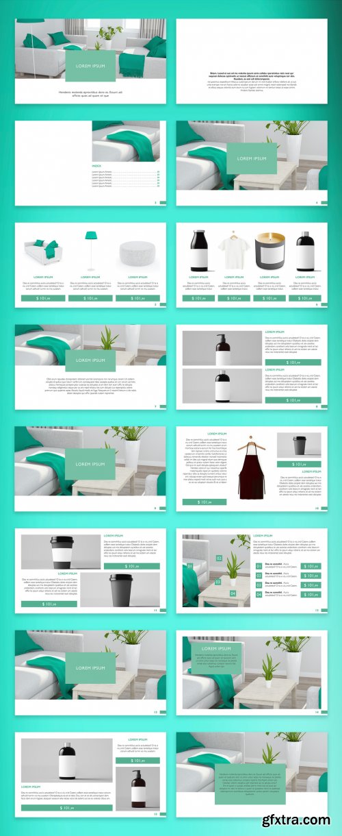 Digital Catalog Layout with Green Accents 346901530