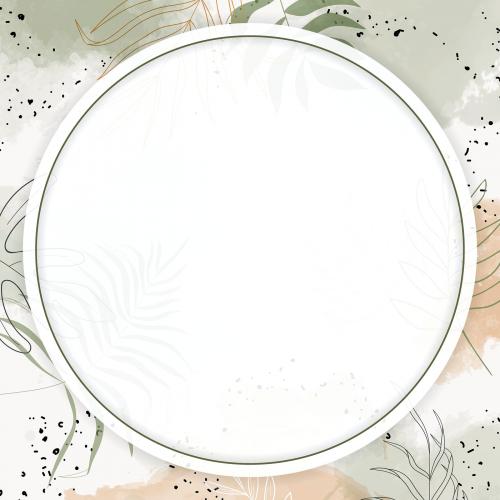 Round leafy watercolor frame vector - 1222726