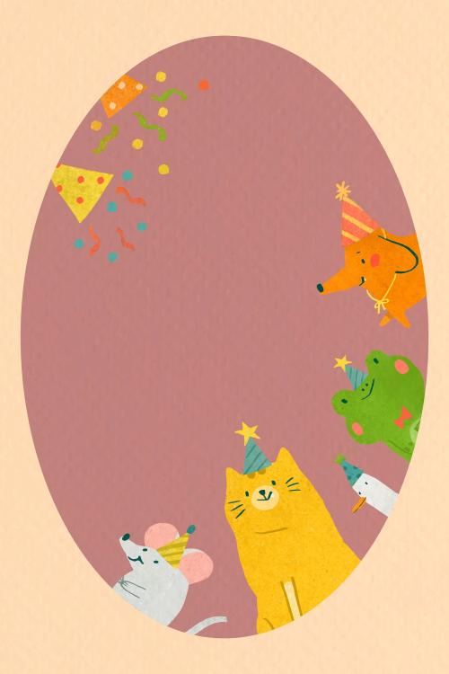 Animal doodle party frame vector - 1222831