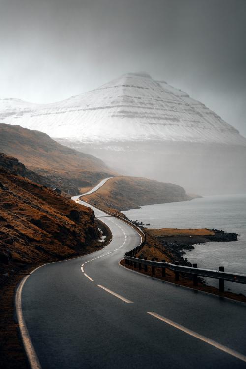 Scenic freeway by the lake on Faroe Islands - 2255757