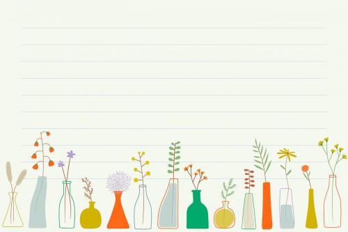 Doodle flowers in vases note paper template vector - 1222894