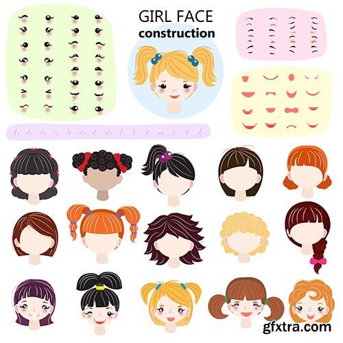 Girl face constructor vector kids character avatar