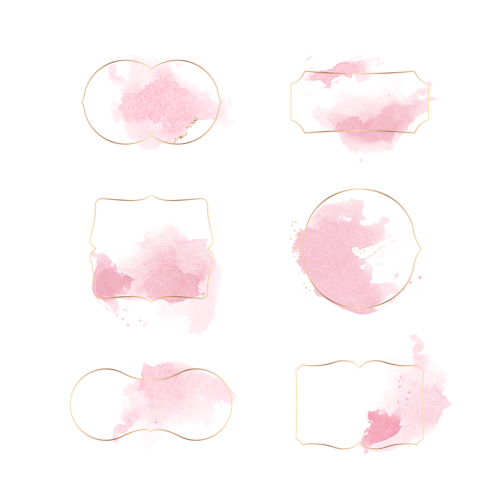 Gold badge with pink watercolor paint set transparent png - 2025759