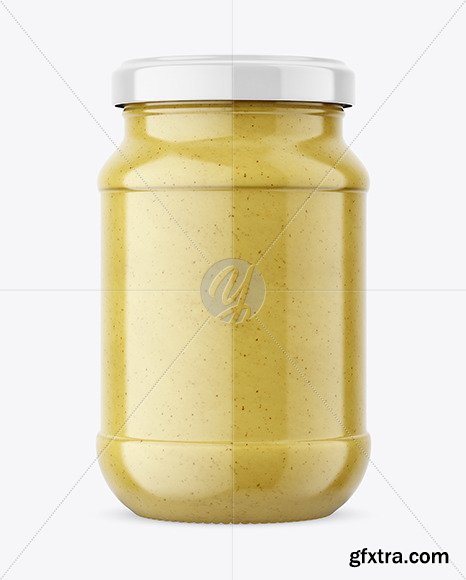Clear Glass Jar with Mustard Sauce Mockup 59312